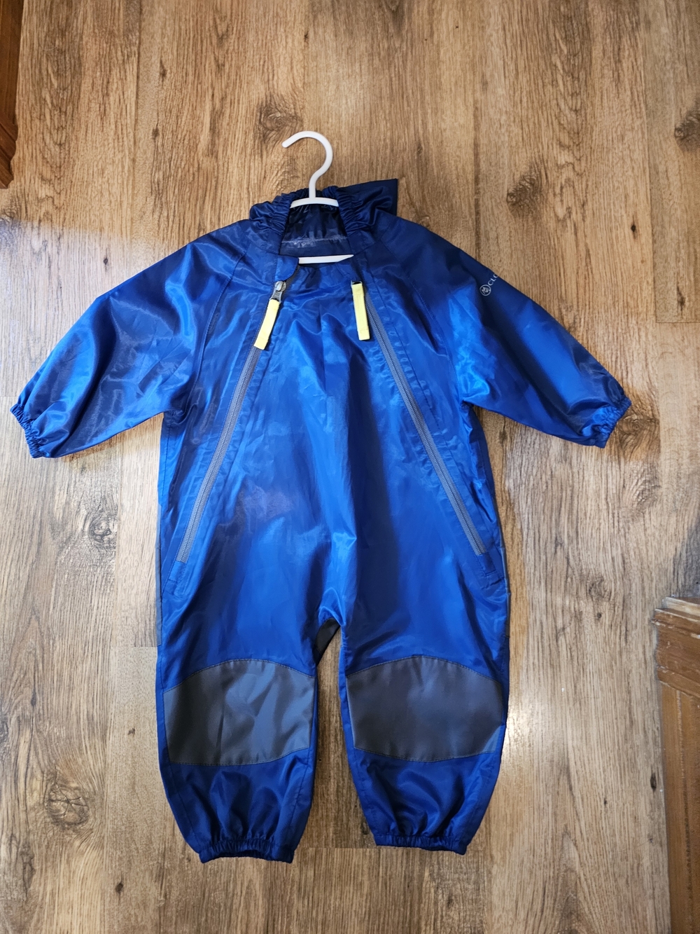 Water-Resistant Blue Kids Rain Romper with Reinforced Knees
